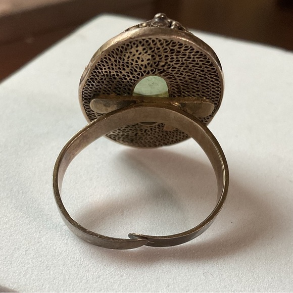 Vintage Chinese Export Jade Enamel Floral Adjustable Ring - Picture 5 of 13